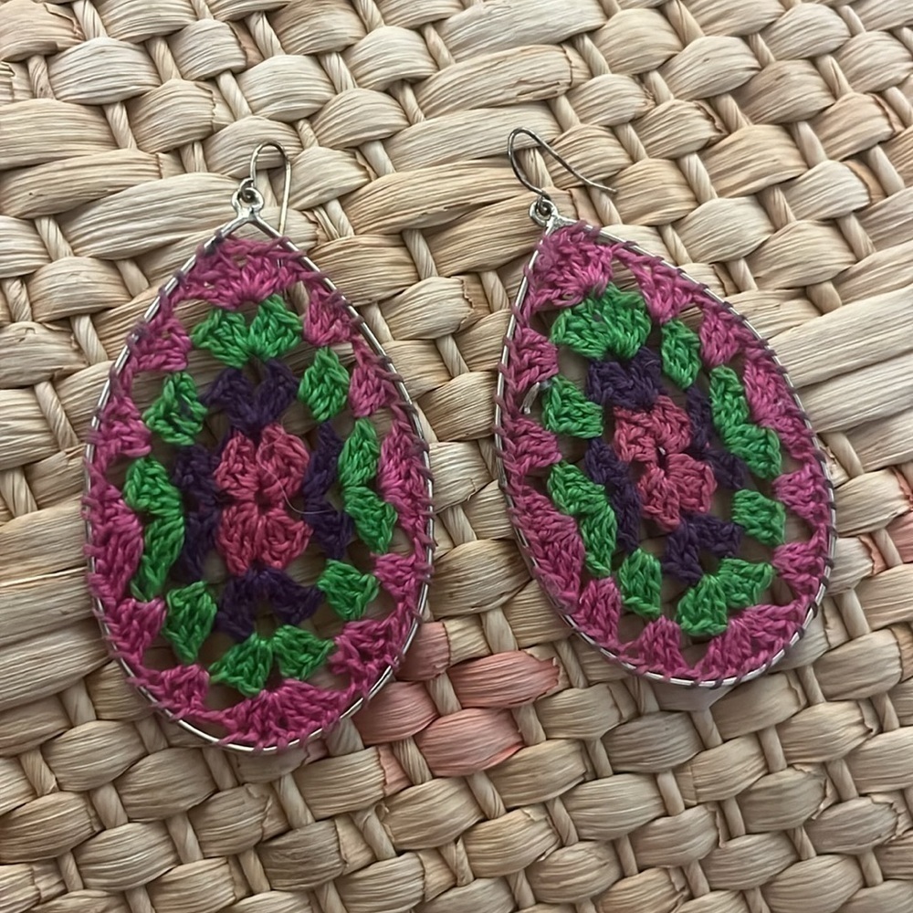 3 pairs of Boho Hippie Quirky Handmade Earrings- Beaded & Crochet Colorful Wood - Picture 4 of 6
